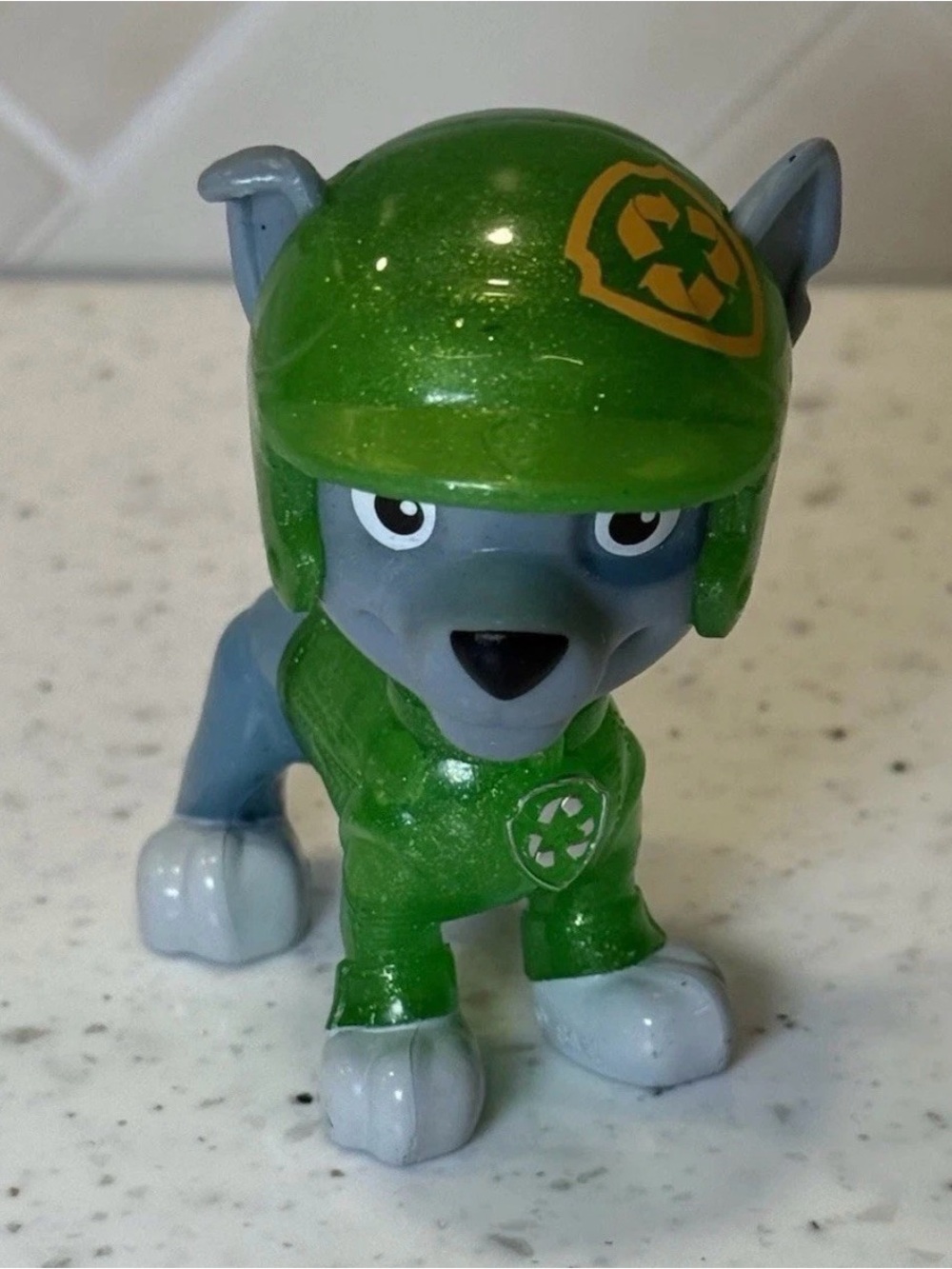 Paw Patrol Pup Squad Rescue Wheels Rocky Figure Rare Green Glittery 2.5 in - Picture 1 of 4